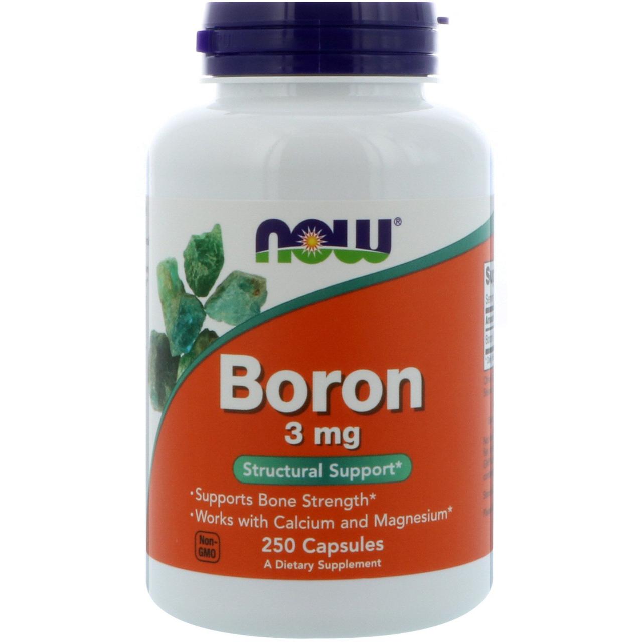 Бор, Boron, Now Foods, 3 мг, 250 капсул