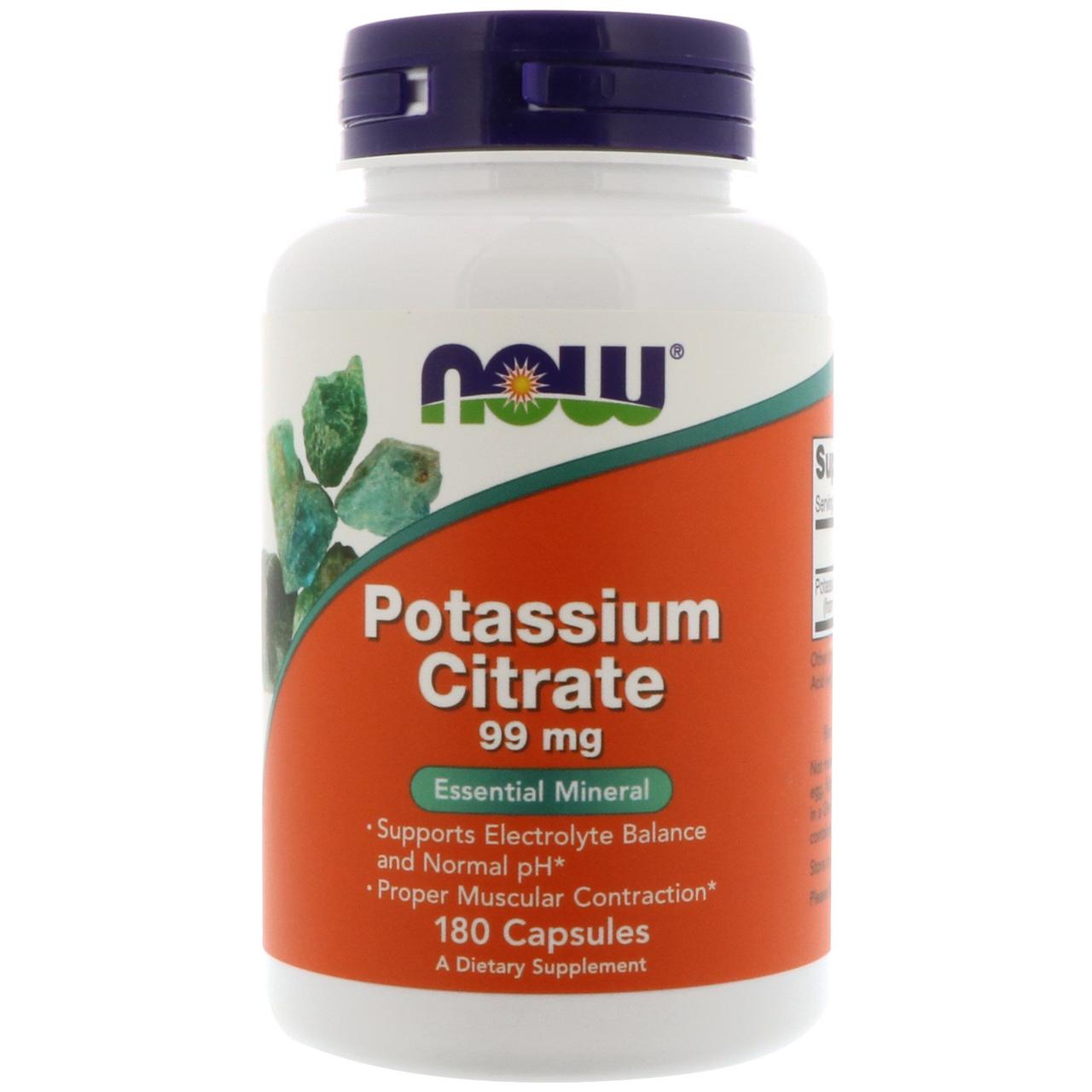 Калій цитрат, Potassium Citrate, Now Foods, 99 мг, 180 капсул