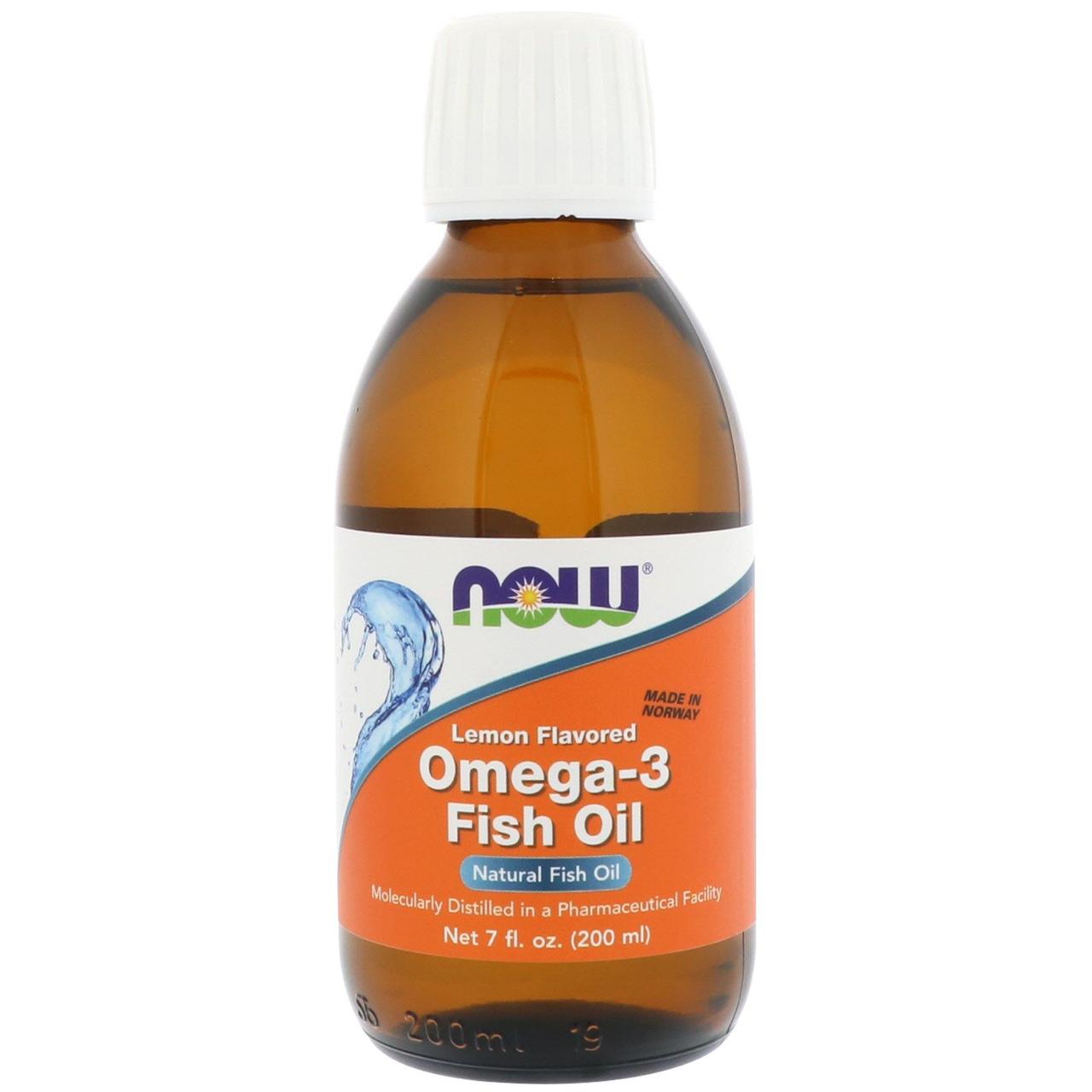 Риб'ячий жир рідкий, Omega-3 Fish Oil, Now Foods, лимон, 200 мл