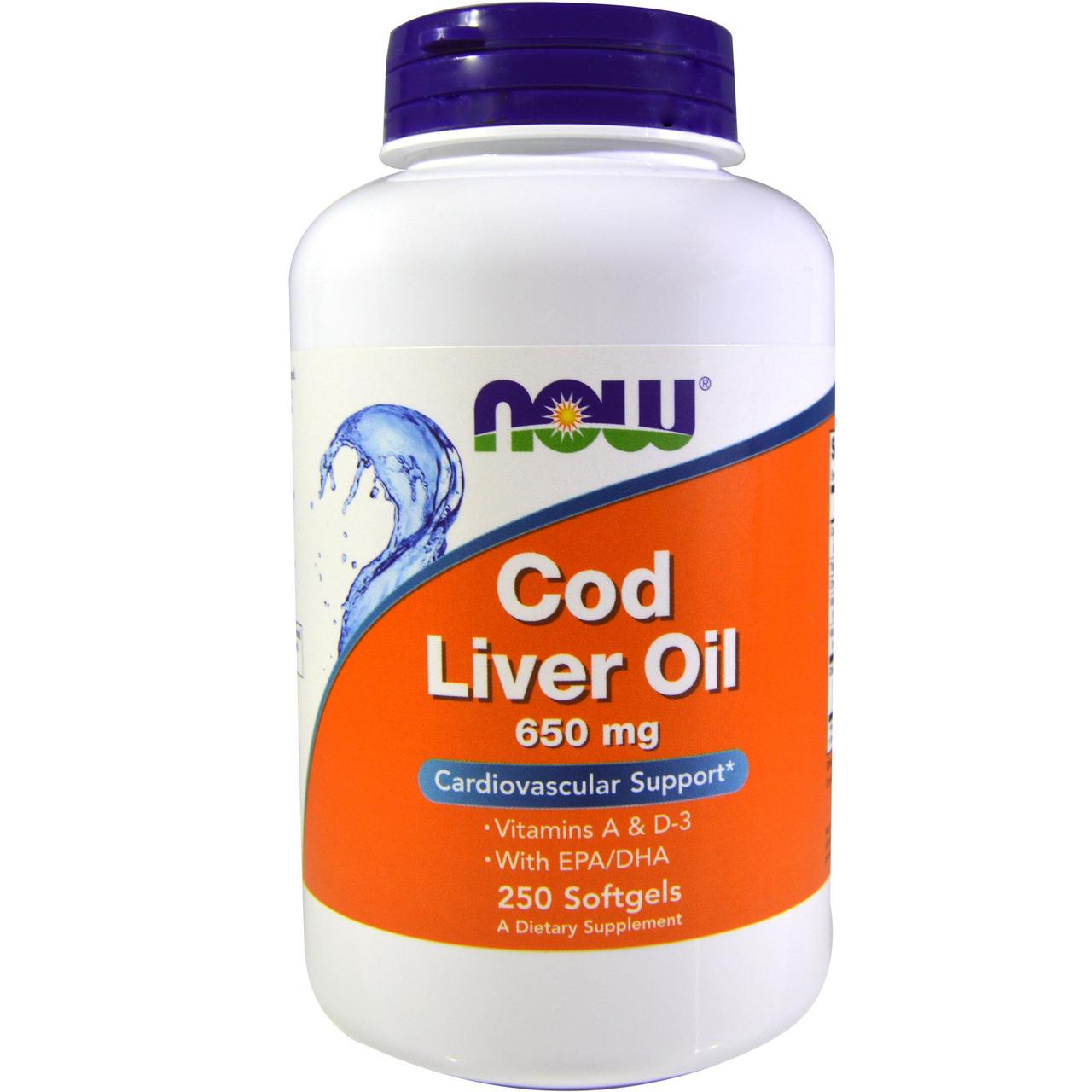 Риб'ячий жир з печінки тріски, Cod Liver Oil, Now Foods, 650 мг, 250 капсул