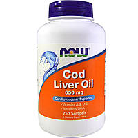 Рыбий жир из печени трески, Cod Liver Oil, Now Foods, 650 мг, 250 капсул