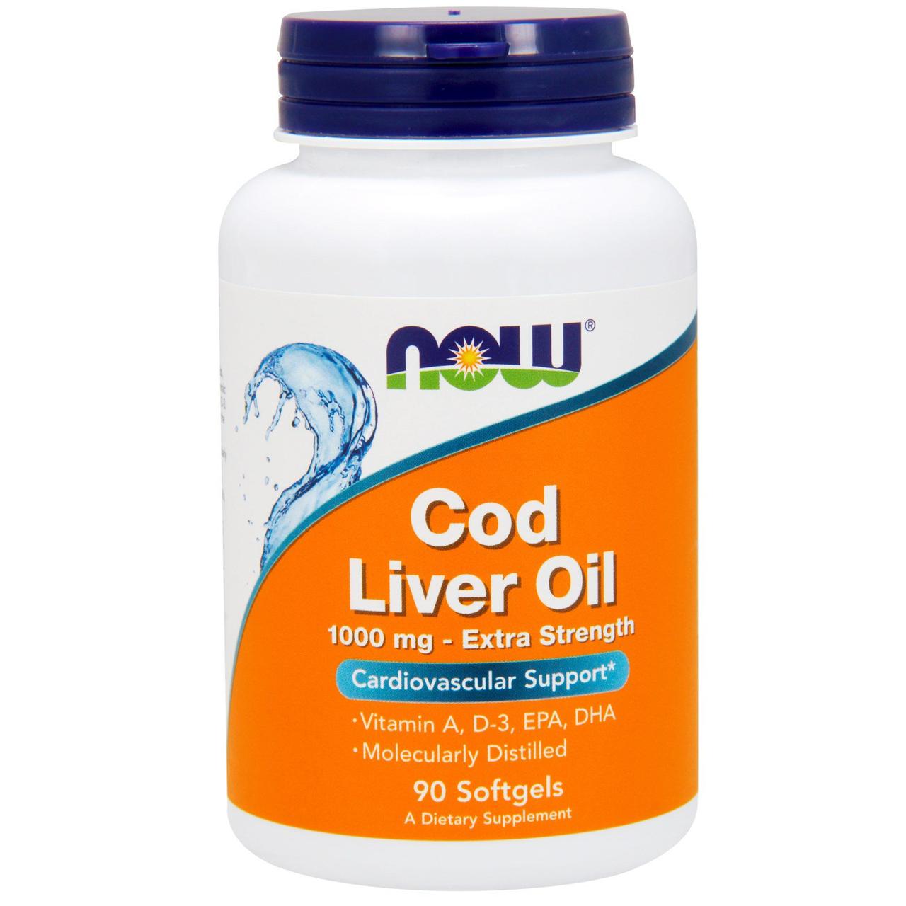 Рыбий жир из печени трески, Cod Liver Oil, Now Foods, 1000 мг, 90 ...