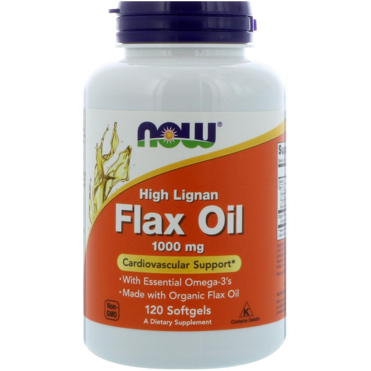 Лляне масло, Flax Oil, Now Foods, 1000 мг, 120 гельових капсул