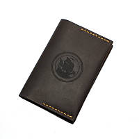 Обложка для паспорта и карт кожаная с гравировкой в морском стиле "Фрегат". Цвет коричневый