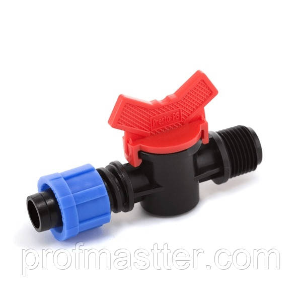 Кран кульовий Presto-PS із зовнішньою різзю 1/2 дюйма для крапельної стрічки 16 мм (TV-0117), фото 1