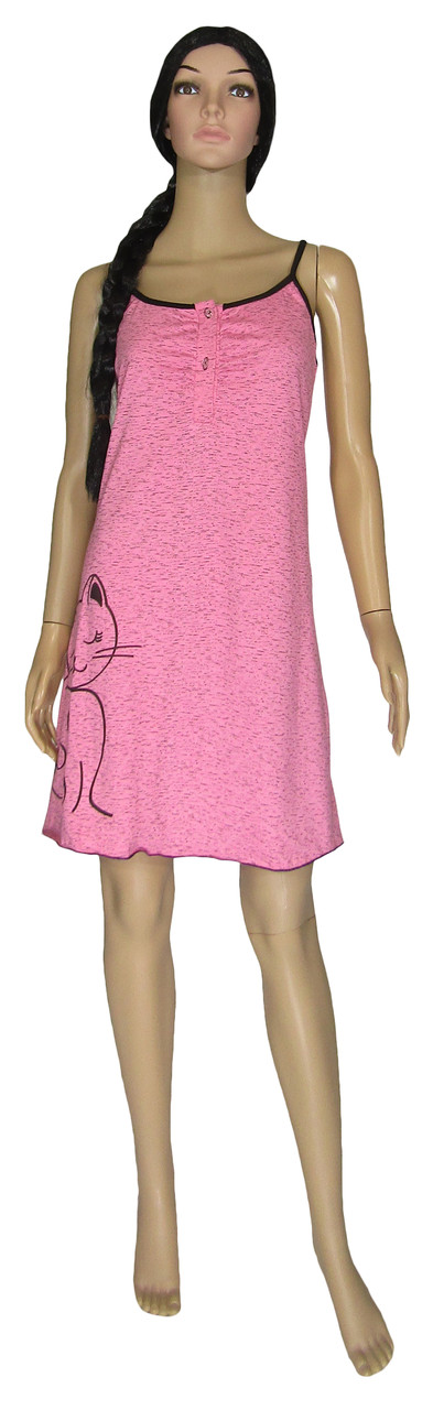 Комплект пеньюар 18056 Fanny Cat Pink Melange стрейч-коттон, ночная рубашка и халат, р.р.48-58 - фото 4 - id-p901766034