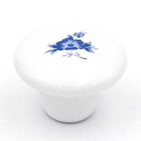 Мебельная ручка кнопка керамика, круглая, рисунок голубой цветок