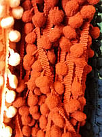 Тесьма с плюшевыми помпонами (тесьма с шариками) цвет оранжевый длина 18 метров