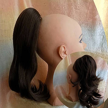 Хвіст шиньон двухсторонній прямий на крабі темно-русий ROSA-8