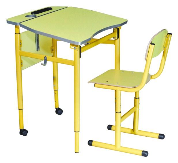 Комплект стіл 6-кутний мобільний з регулюванням кута нахилу стільниці, №3-5 + стілець Т-подібний на круглій трубі, з покриттям HPL