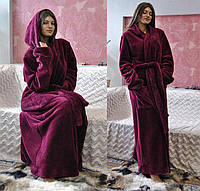 Женские махровые халаты с карманами и капюшоном