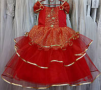 Блестящее красно-золотое нарядное детское платье с необычной юбкой на 5-7 лет