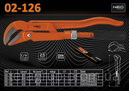 Ключ трубний тип "45", L — 30 мм, Ra — 40 мм, NEO 02-126, фото 2