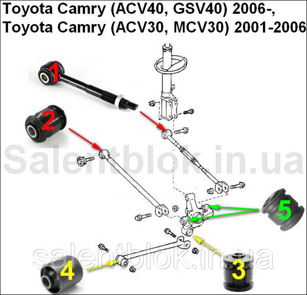 Сайлентблоки Toyota Camry30/40; (К-кт 12 шт.) задньої підвіски