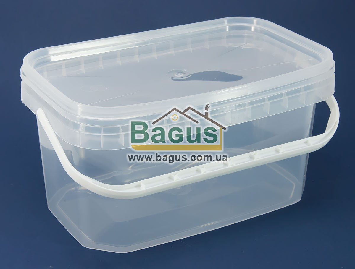 Ємність 5 л із харчового пластику прямокутна з кришкою (прозора) і ручкою