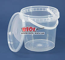 Відро 1 л харчове (ø12 см, h-12,5 см) пластикове кругле прозоре з кришкою і ручкою