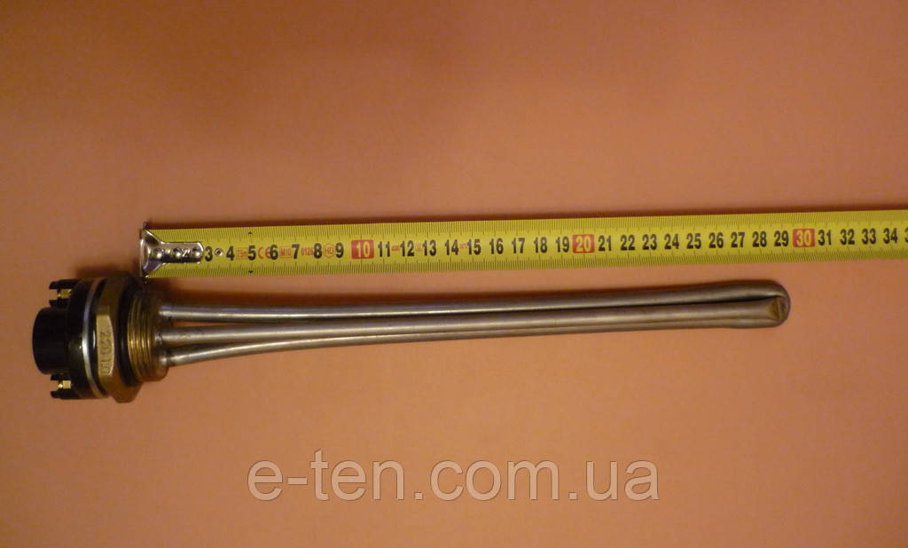 Тен нержавійка для чавунної батареї 1200 W на різьбі 1 1/4" (Україна) з італійським терморегулятором, фото 1
