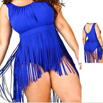 Купальник із торочками синій, великі розміри 5XL