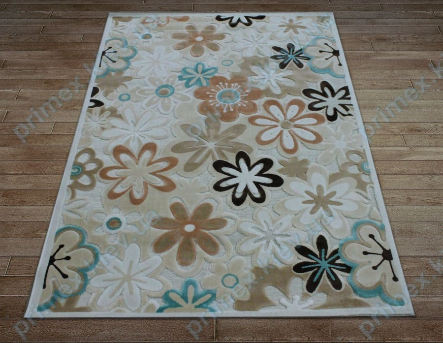 Акриловий рельєфний килим Bonita (Туреччина) ромашки кремовий