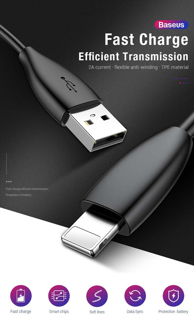 Baseus USB Lightning data cable 1,2 м кабель 2A black