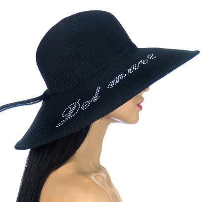 Капелюх Дель Мар з написом стразами на полі чорного кольору, фото 1