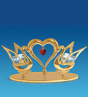 Позолочена фігурка "Два лебедя із серцем" з кольоровими кристалами Сваровскі 