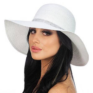 Крислатий жіночий капелюшок з стрічкою з страз біла