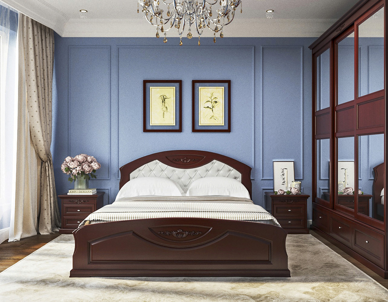 Ліжко двоспальне дерев`яне Грація 160х200 кроваті двоспальні з м`яким узголів`ям ліжка для спальні  сучасні двоспальні ліжка Ясен