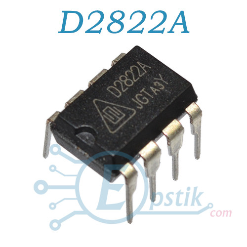 D2822A, низьковольтний, 2-х канальний аудіо підсилювач, DIP8