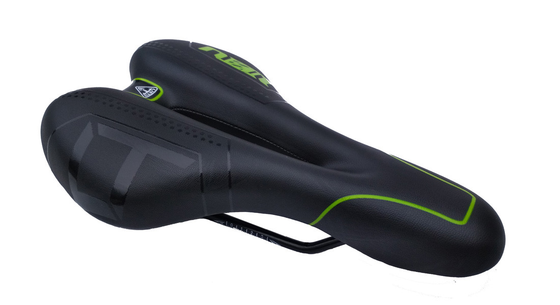 Сідло велосипедне Lietu ZD-007 з вентиляційним отвором, чорно-зелене, фото 1