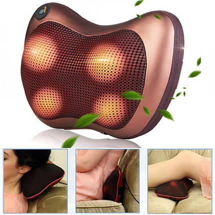 Масажна подушка 3 рівня Massage pillow QY-8028 для шиї, плечей і спини автомобільний роликовий масажер 2 в 1, фото 1