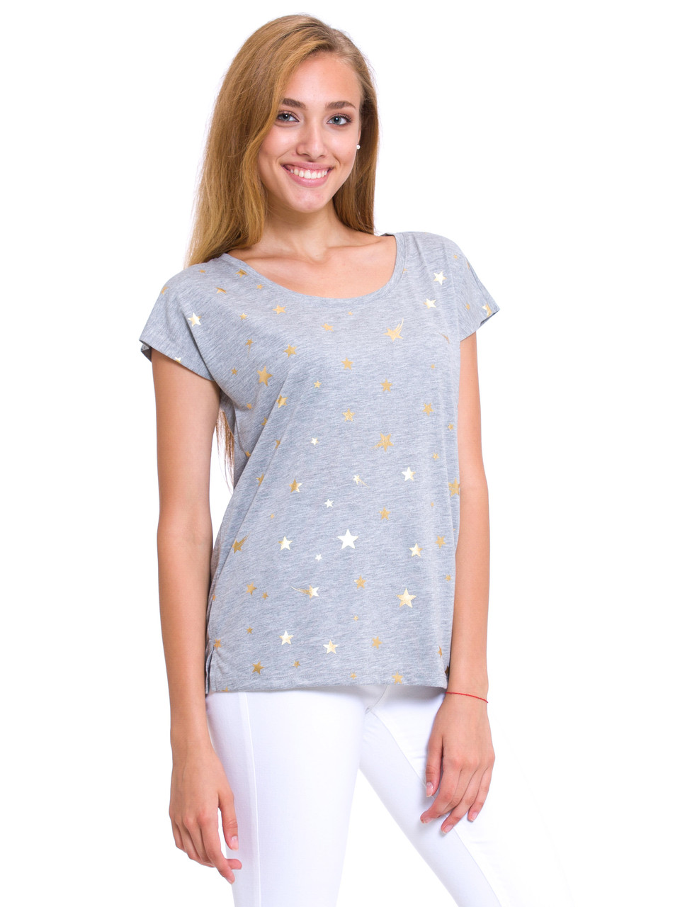 Сіра жіноча футболка Lc Waikiki / Лз Вайкікі з золотими зірочками