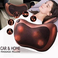 Подушка роликовая массажная автомобильная Massage pillow QY-8028 от боли инфакрасный подогрев от прикуривателя