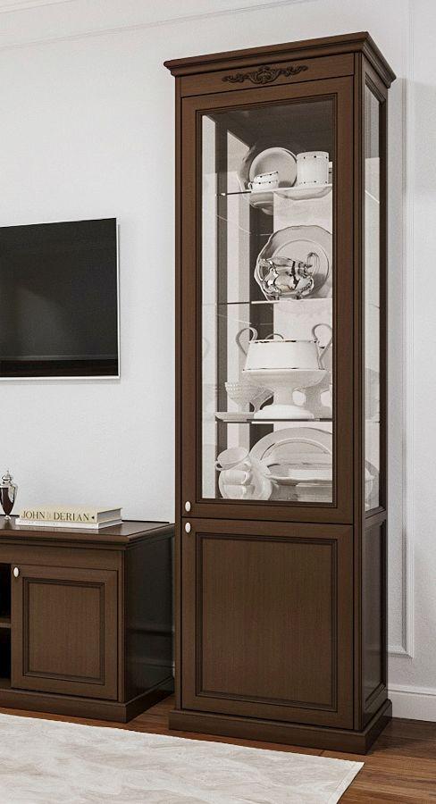 Вітрина у вітальню Грація скляна шафа вітрина з дерева з дзеркалом однодверна дерев`яні вітрини у вітальню зал