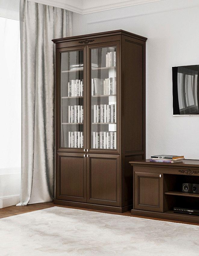 Книжкова шафа для книг з дверцятами зі склом шафа для книжок напівзакрита 2 дверна шафи для книг Грація полиці МДФ сервант вітрина