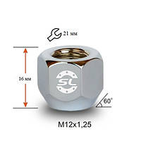 Гайка колісна під залізні диски М12х1,25х16мм (Niva, Matiz, Subaru,Suzuki) Конус Хром Відкрита ключ 21