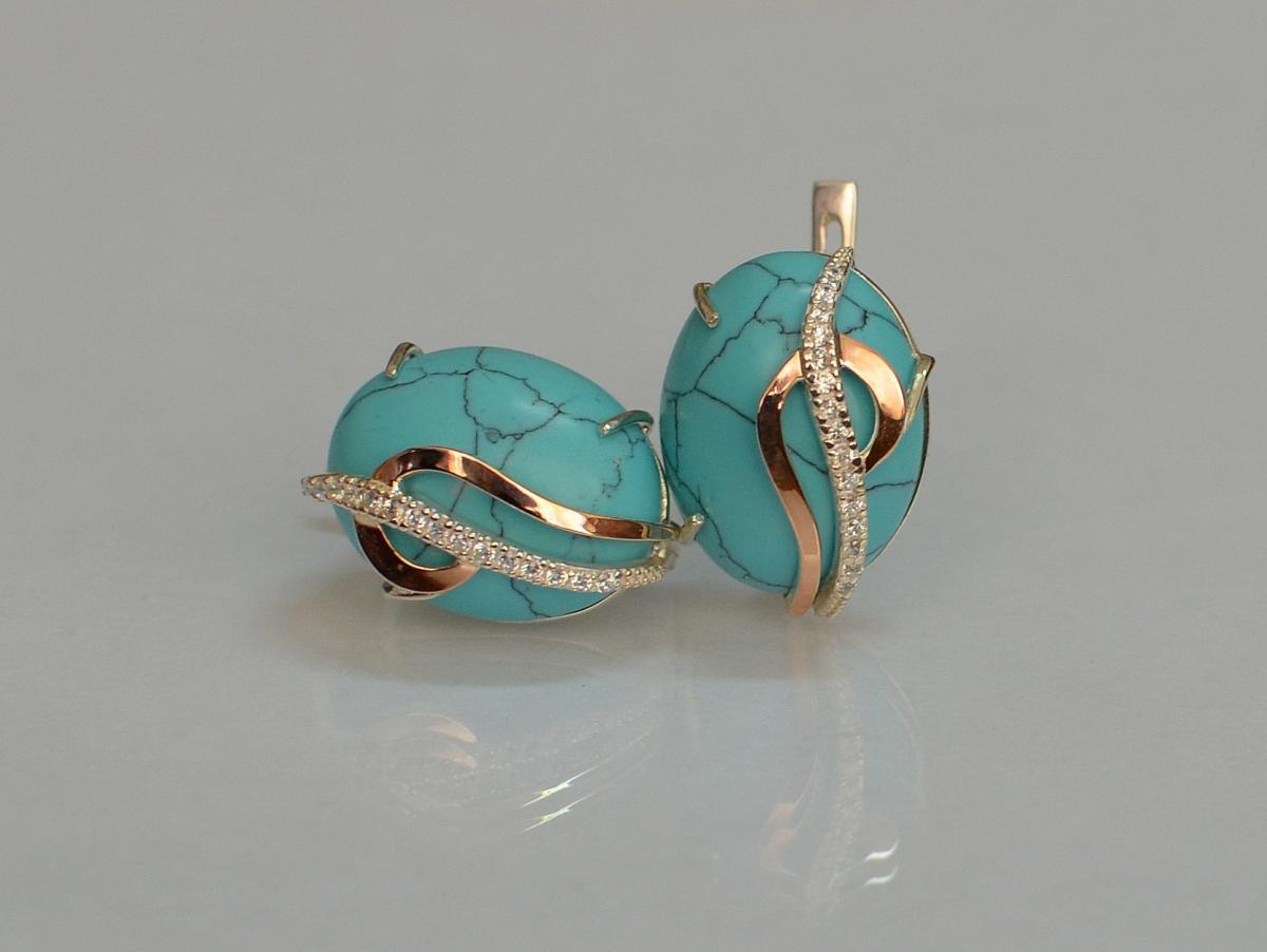 Срібні сережки з золотими вставками, фото 1