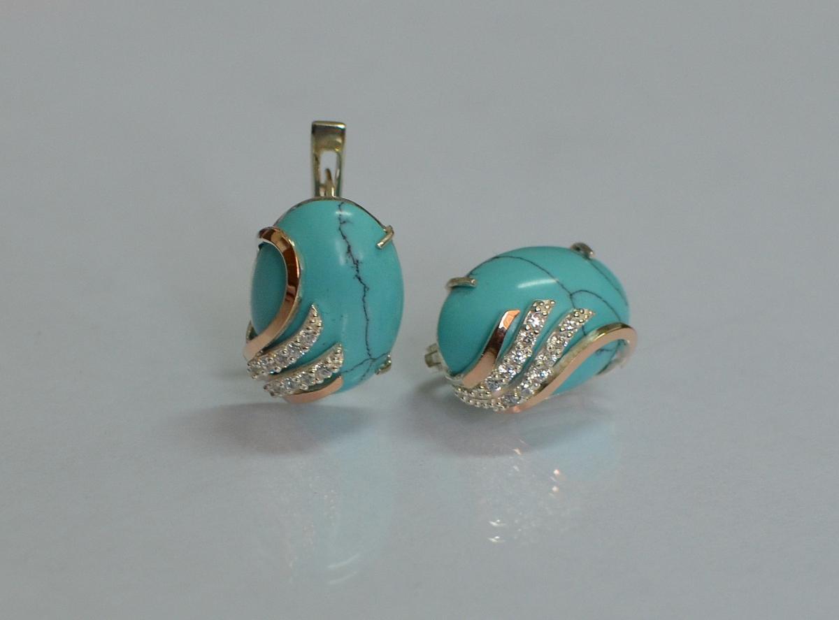 Срібні сережки з золотими вставками, фото 1