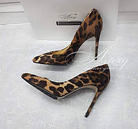 Женские кожаные туфли на шпильке с леопардовым принтом