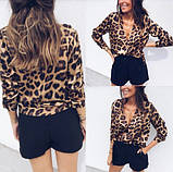 Жіноча блузка леопардова, поліестер, виріз близько 30см, без застібок і гудзиків, фото 3