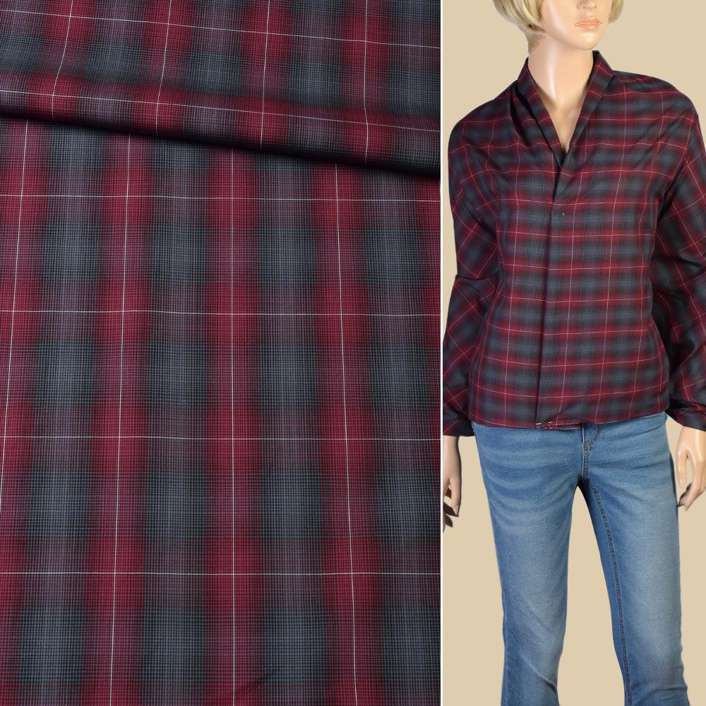 Коттон сорочковий в сіро-бордову клітку ш.150