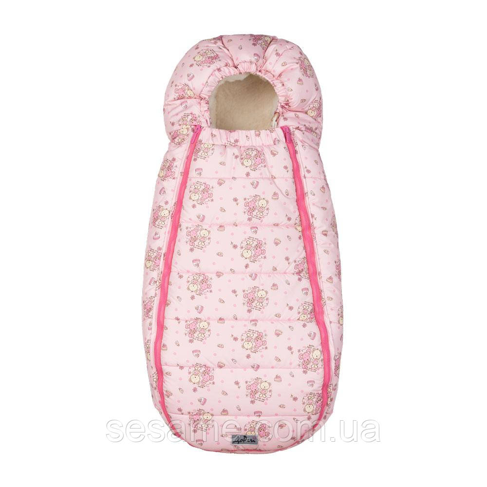 Конверт-Кокон на овчині Baby XS ДоРичi Рожевий (Медмедик і Мишка)