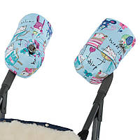 Муфта на натуральній овчині Малюнки на блакитному тлі