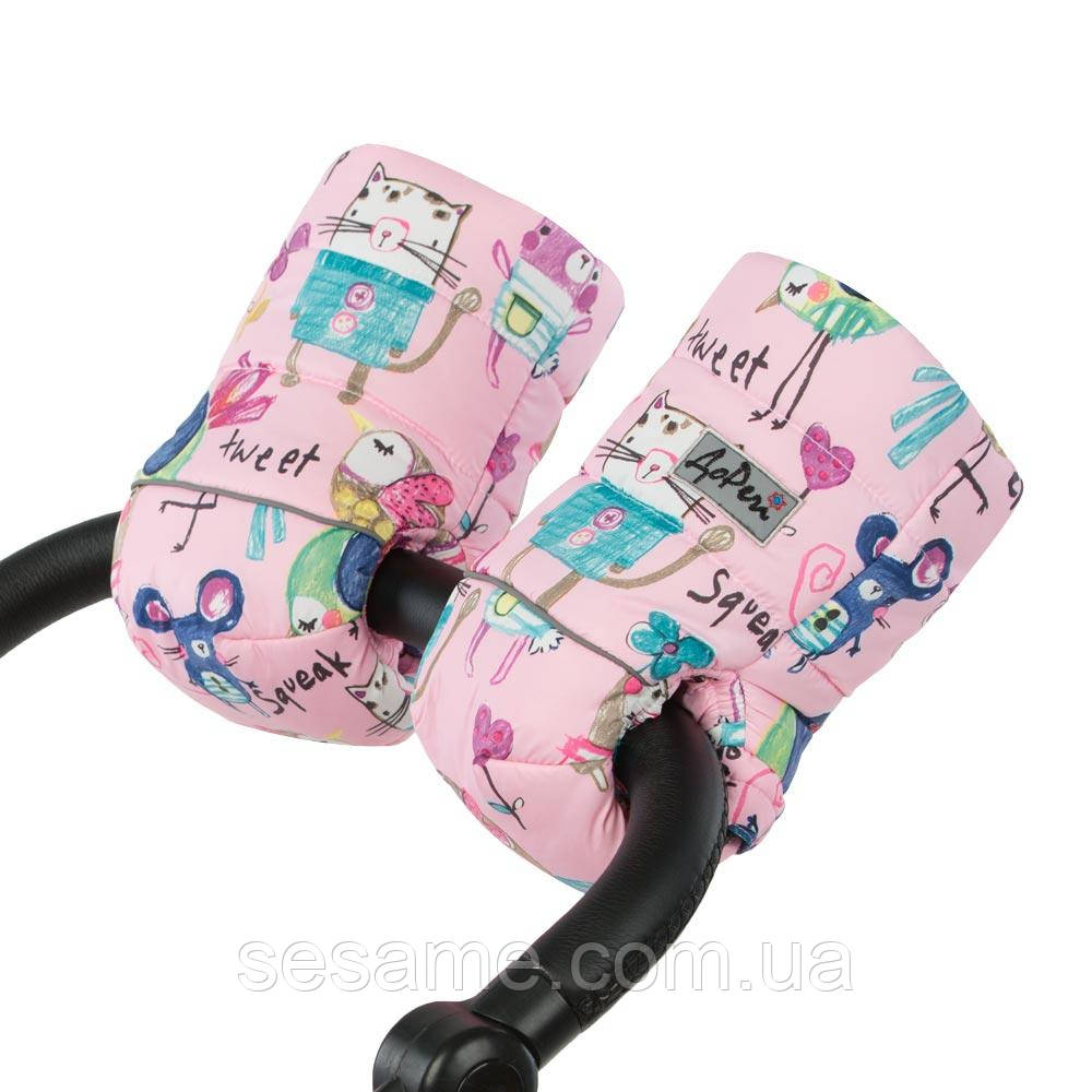 Муфта на натуральній овчині Малюнки на Рожевому тлі