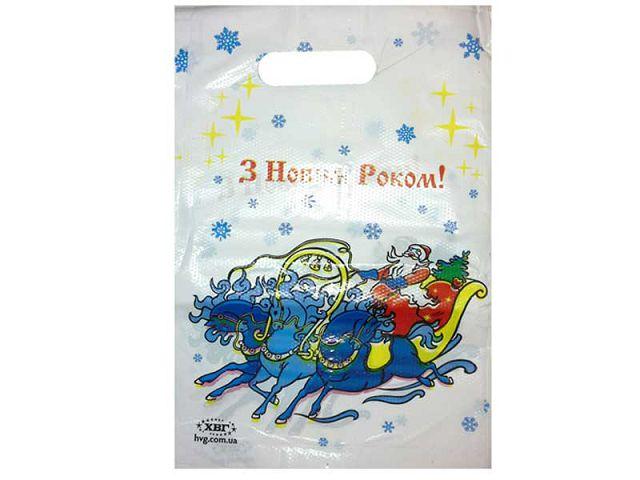 Пакети з вирубний ручкою (20*30) "НГ Дід Мороз на санях" ХВГ (100 шт)