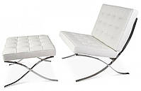 Комплект Барселона двомісний диван, крісло та отоманка, колір білий, дизайн Van der Rohe, фото 2