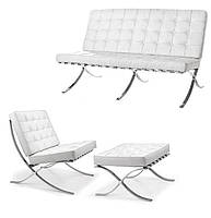 Комплект Барселона двухместный диван, кресло и оттоманка, цвет белый, дизайн Mes van der Rohe