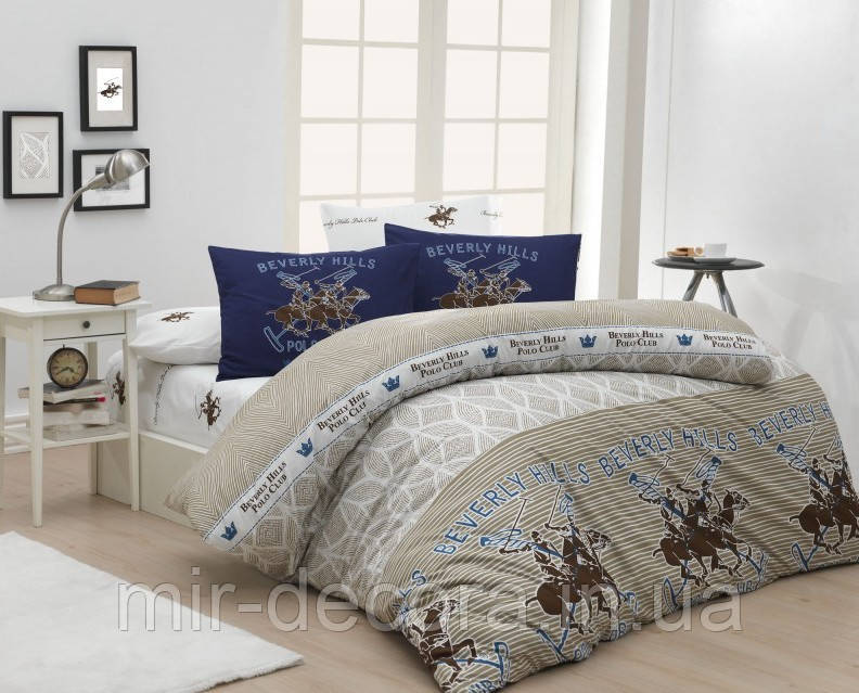 Постільна білизна Beverly Hills Polo Club ранфорс BHPC 007 Beige євро, фото 1