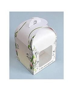 Коробка для паски 120х120х150 мм крейдована біла з принтом KPP4