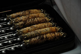 Набір шампурів ручної роботи "Золоте руно" у кейсі з екошкіри, 12 шт., фото 2